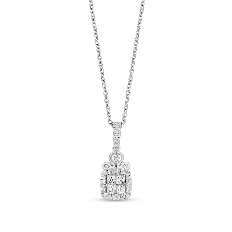 Main Image 1 of Enchanted Disney Cinderella 1/3 CT. T.W. Quad Princess-Cut Diamond Frame Pendant in Sterling Silver – 19&quot;