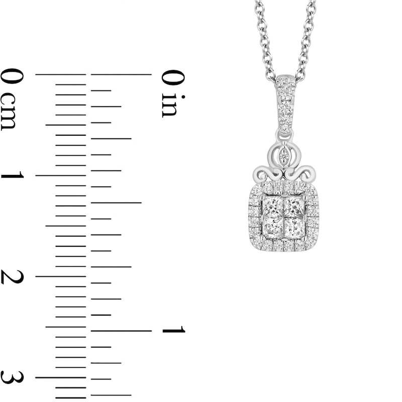 Main Image 3 of Enchanted Disney Cinderella 1/3 CT. T.W. Quad Princess-Cut Diamond Frame Pendant in Sterling Silver – 19&quot;