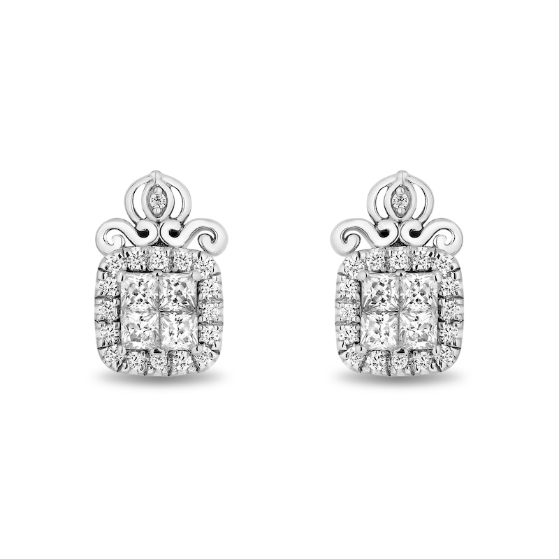 Main Image 2 of Enchanted Disney Cinderella 3/8 CT. T.W. Quad Princess-Cut Diamond Frame Stud Earrings in Sterling Silver