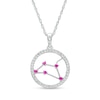 Thumbnail Image 0 of Lab-Created Ruby and White Lab-Created Sapphire Leo Circle Outline Pendant in Sterling Silver