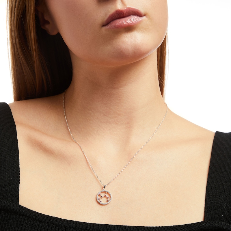 Main Image 2 of Lab-Created Ruby and White Lab-Created Sapphire Sagittarius Circle Outline Pendant in Sterling Silver