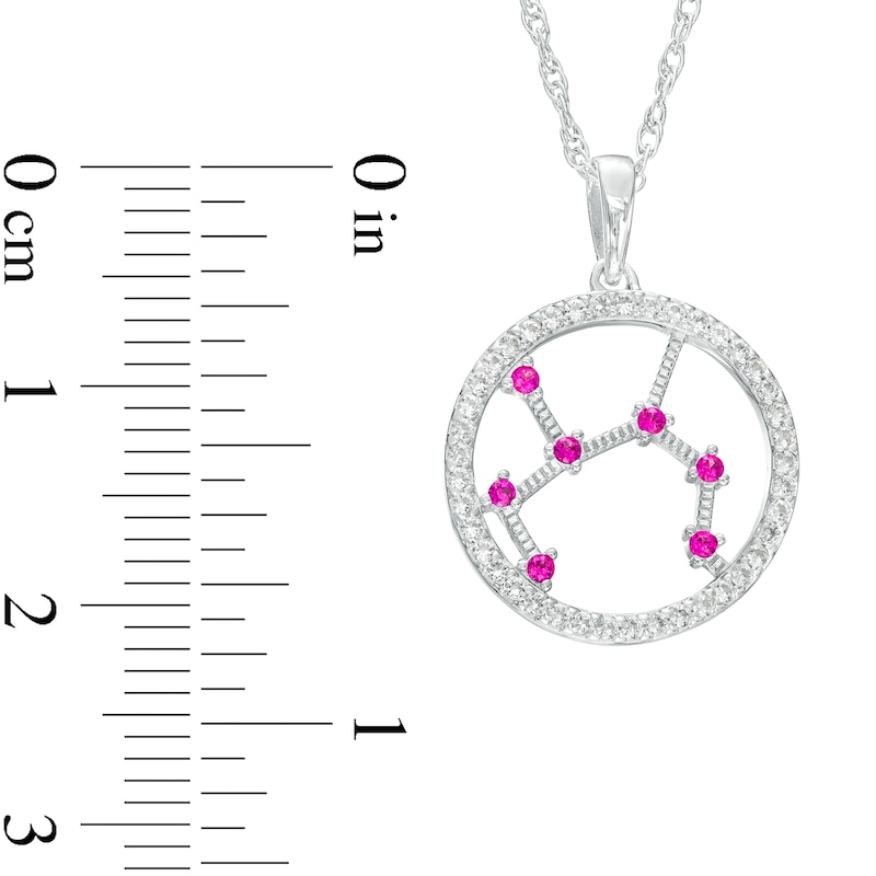 Main Image 3 of Lab-Created Ruby and White Lab-Created Sapphire Sagittarius Circle Outline Pendant in Sterling Silver