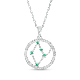 Lab-Created Emerald and White Lab-Created Sapphire Virgo Circle Outline Pendant in Sterling Silver