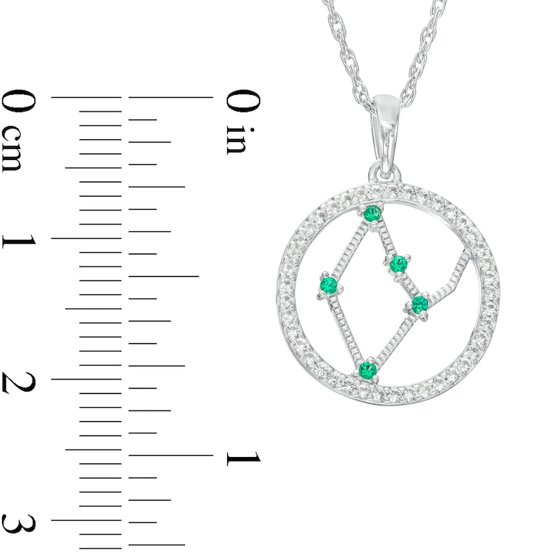 Main Image 3 of Lab-Created Emerald and White Lab-Created Sapphire Virgo Circle Outline Pendant in Sterling Silver