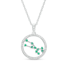 Lab-Created Emerald and White Lab-Created Sapphire Taurus Circle Outline Pendant in Sterling Silver