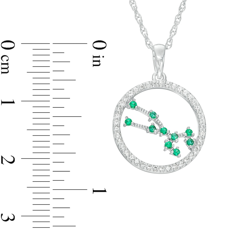 Main Image 3 of Lab-Created Emerald and White Lab-Created Sapphire Taurus Circle Outline Pendant in Sterling Silver