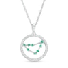 Thumbnail Image 1 of Lab-Created Emerald and White Lab-Created Sapphire Capricorn Circle Outline Pendant in Sterling Silver