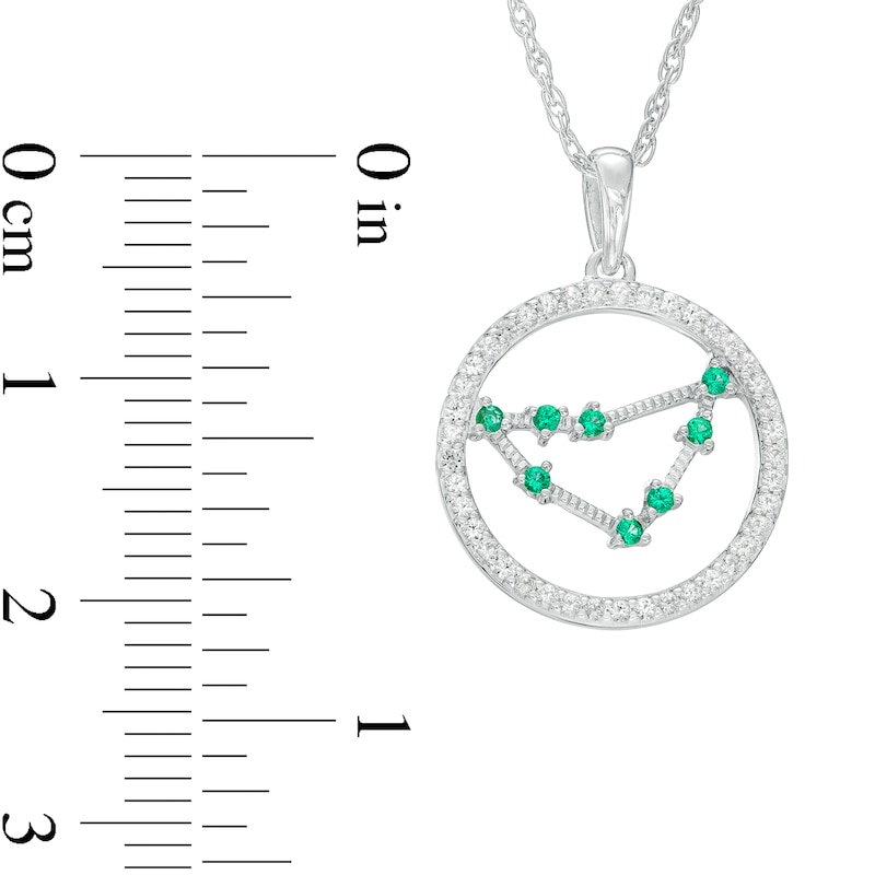 Main Image 3 of Lab-Created Emerald and White Lab-Created Sapphire Capricorn Circle Outline Pendant in Sterling Silver