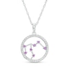 Thumbnail Image 0 of Lab-Created Amethyst and White Lab-Created Sapphire Aquarius Circle Outline Pendant in Sterling Silver
