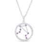 Thumbnail Image 1 of Lab-Created Amethyst and White Lab-Created Sapphire Libra Circle Outline Pendant in Sterling Silver