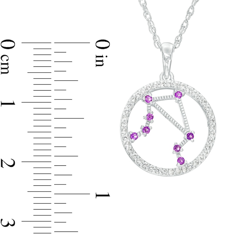 Main Image 3 of Lab-Created Amethyst and White Lab-Created Sapphire Libra Circle Outline Pendant in Sterling Silver