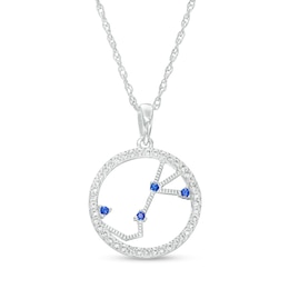 Blue and White Lab-Created Sapphire Scorpio Circle Outline Pendant in Sterling Silver