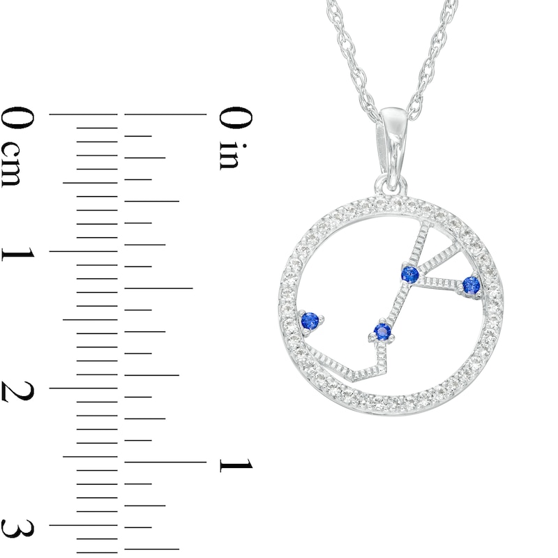 Main Image 3 of Blue and White Lab-Created Sapphire Scorpio Circle Outline Pendant in Sterling Silver