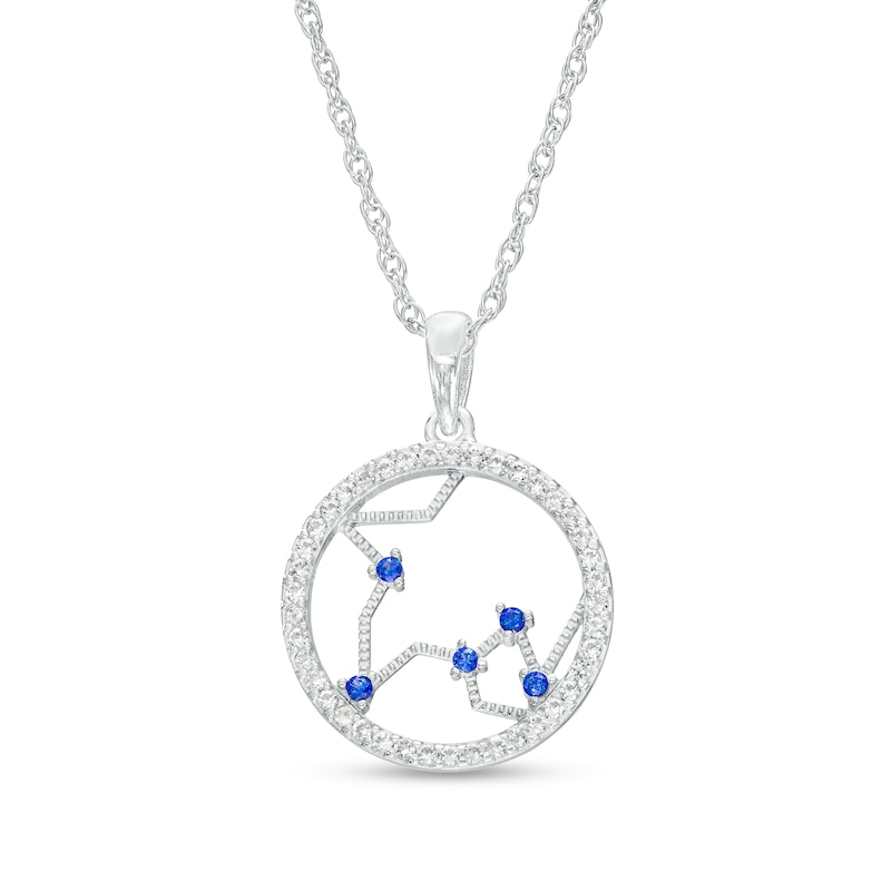 Main Image 1 of Blue and White Lab-Created Sapphire Pisces Circle Outline Pendant in Sterling Silver