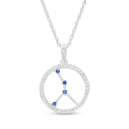 Blue and White Lab-Created Sapphire Cancer Circle Outline Pendant in Sterling Silver