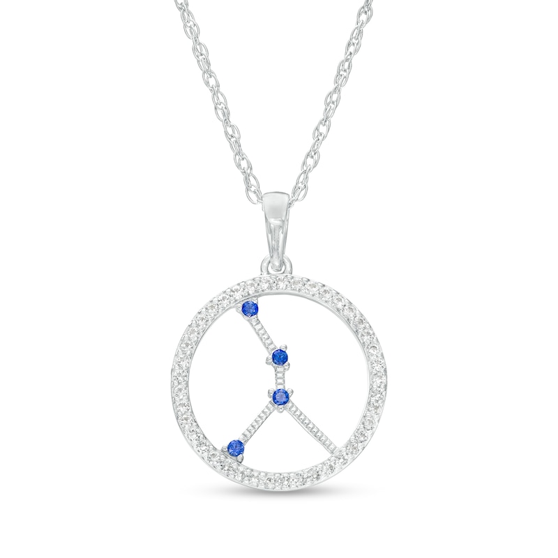 Main Image 1 of Blue and White Lab-Created Sapphire Cancer Circle Outline Pendant in Sterling Silver