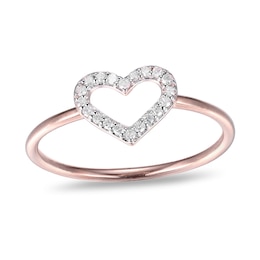 1/10 CT. T.W. Diamond Heart Outline Ring in Sterling Silver with 18K Rose Gold Plate