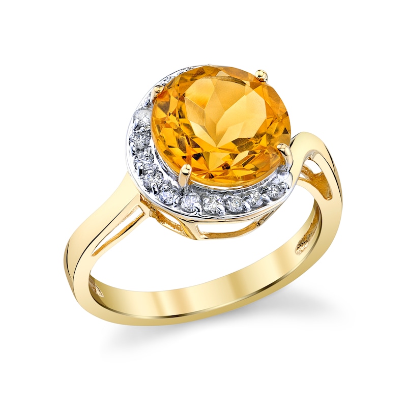 10.0mm Citrine and 1/5 CT. T.W. Diamond Swirl Frame Ring in 14K Gold
