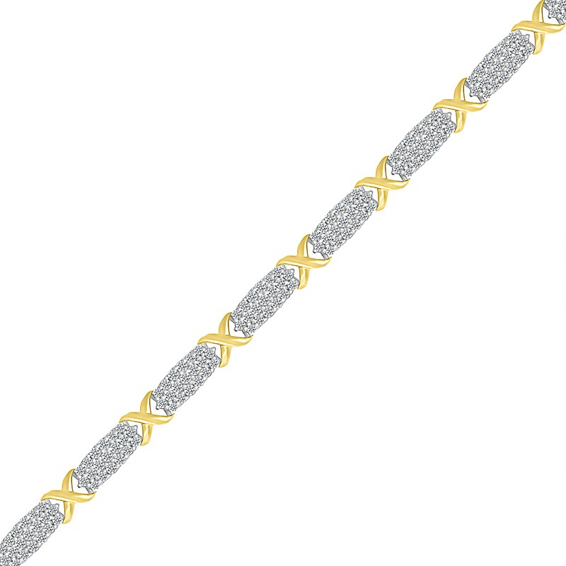 Main Image 1 of 2 CT. T.W. Diamond Alternating &quot;X&quot; Link Bracelet in 10K Two-Tone Gold – 7.25&quot;