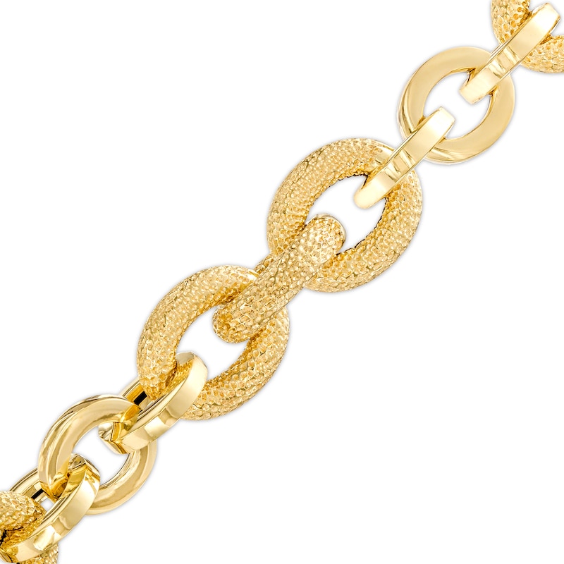 Main Image 1 of Italian Gold 2.0mm Diamond-Cut Glitter Link Chain Alternating Bracelet in Hollow 14K Gold – 9&quot;