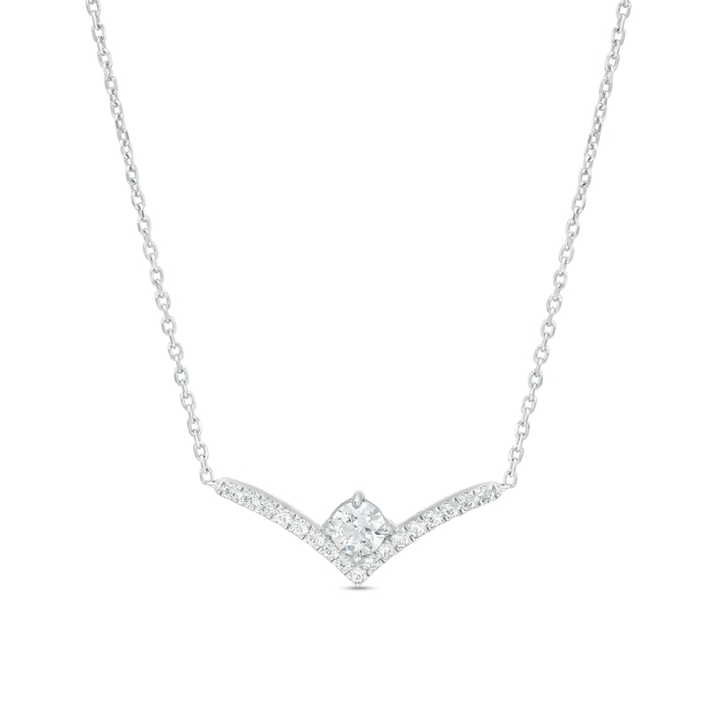 Main Image 1 of You're the One™ 1/3 CT. T.W. Certified Lab-Created Diamond Chevron Necklace in 14K White Gold (F/SI2) – 18.5&quot;