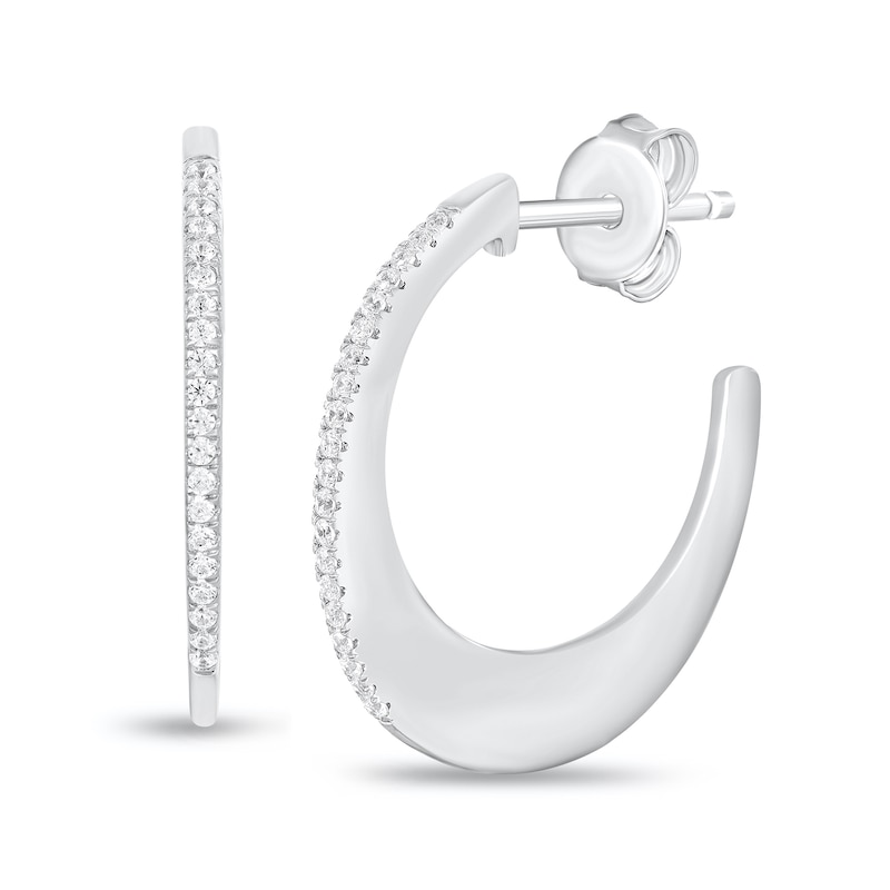 Main Image 1 of 1/4 CT. T.W. Diamond Thin Open Hoop Earrings in 14K White Gold