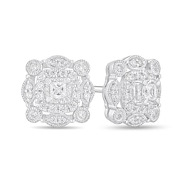 1/2 CT. T.W. Princess-Cut Diamond Double Art Deco Frame Stud Earrings in 14K White Gold