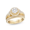 Thumbnail Image 1 of 1 CT. T.W. Multi-Diamond Frame Tri-Sides Vintage-Style Bridal Set in 10K Gold