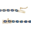 Thumbnail Image 3 of Oval Blue Sapphire and 1/6 CT. T.W. Diamond Alternating Line Bracelet in 10K Gold