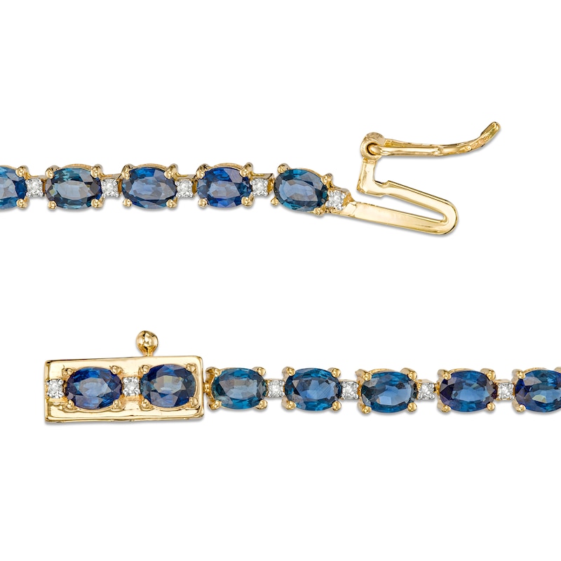 Main Image 3 of Oval Blue Sapphire and 1/6 CT. T.W. Diamond Alternating Line Bracelet in 10K Gold