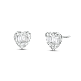 1/4 CT. T.W. Heart-Shaped Multi-Diamond Stud Earrings in 10K White Gold