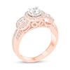 Thumbnail Image 1 of 1 CT. T.W. Diamond Frame Three Stone Triple Row Engagement Ring in 14K Rose Gold