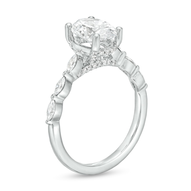 Main Image 3 of Kleinfeld® x Zales 2-1/5 CT. T.W. Certified Oval Lab-Created Diamond Scallop Shank Engagement Ring in Platinum (F/VS2)