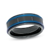 Thumbnail Image 0 of Men's 8.0mm Double Stripe Wedding Band in Tungsten with Black and Blue Ion-Plate – Size 10