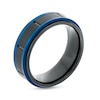 Thumbnail Image 2 of Men's 8.0mm Double Stripe Wedding Band in Tungsten with Black and Blue Ion-Plate – Size 10