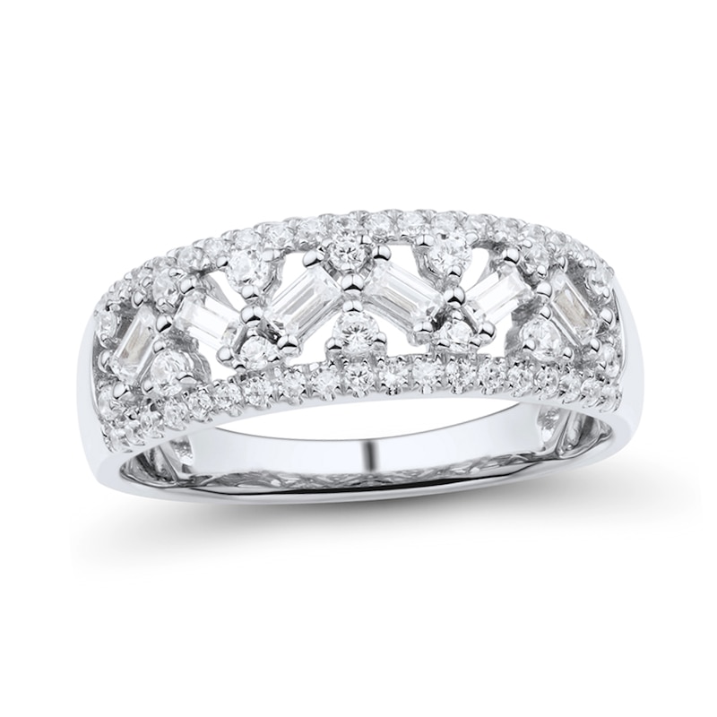 1/2 CT. T.W. Baguette and Round Diamond Zig-Zag Band in 14K White Gold ...