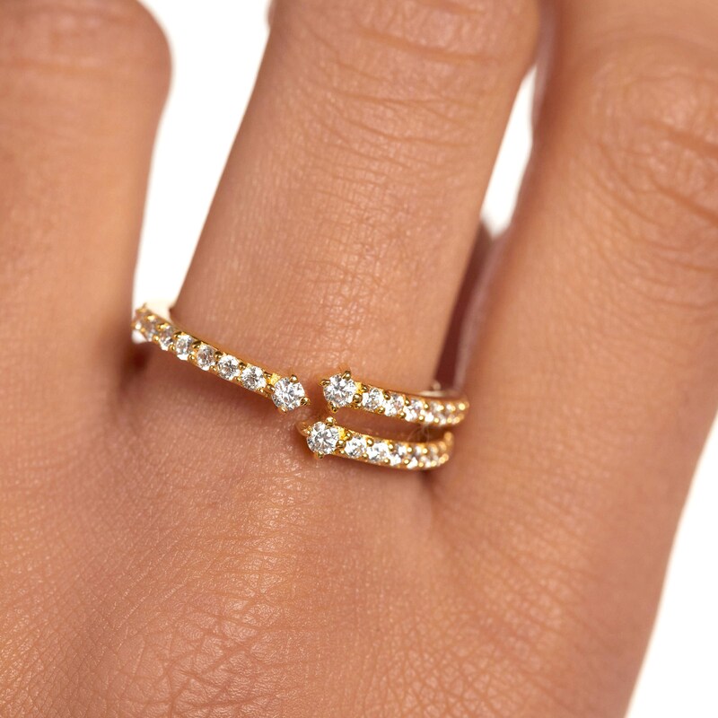 Main Image 7 of 3/8 CT. T.W. Lab-Created Diamond Trio Open Ring in 14K Gold