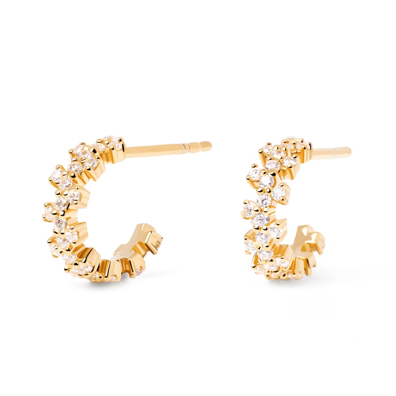 Main Image 6 of 1/2 CT. T.W. Lab-Created Diamond Scatter Open Hoop Earrings in 14K Gold