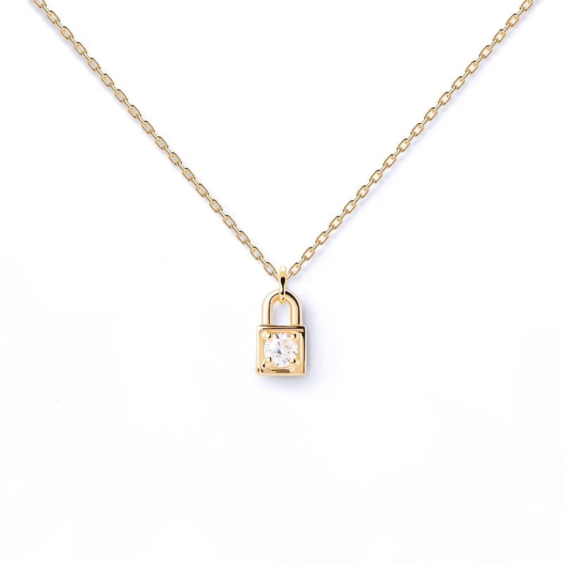 Main Image 3 of 1/10 CT. Lab-Created Diamond Solitaire Lock Pendant in 14K Gold - 19.69&quot;