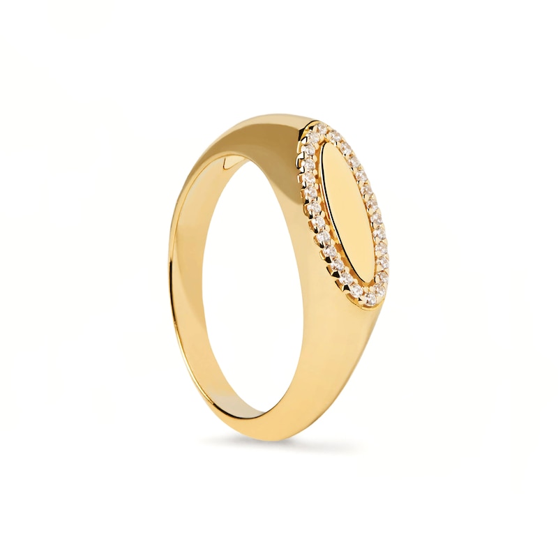 Main Image 8 of 1/10 CT. T.W. Lab-Created Diamond Frame Elongated Oval Ring in 14K Gold