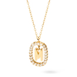 1/4 CT. T.W. Lab-Created Diamond Open Frame &quot;M&quot; Initial Pendant in 14K Gold – 19.69&quot;