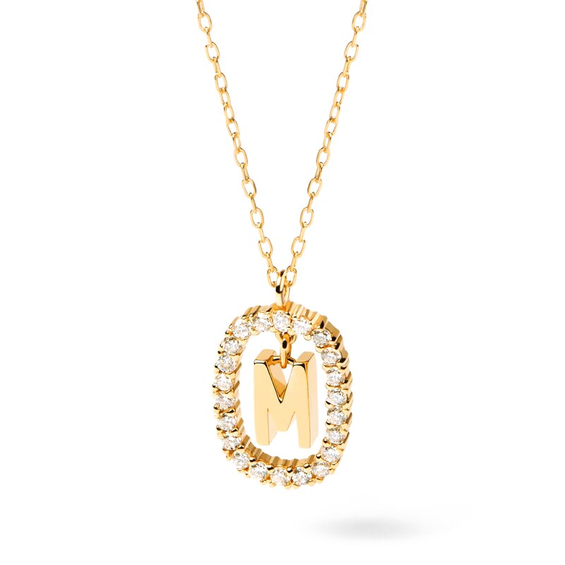 Main Image 1 of 1/4 CT. T.W. Lab-Created Diamond Open Frame &quot;M&quot; Initial Pendant in 14K Gold – 19.69&quot;