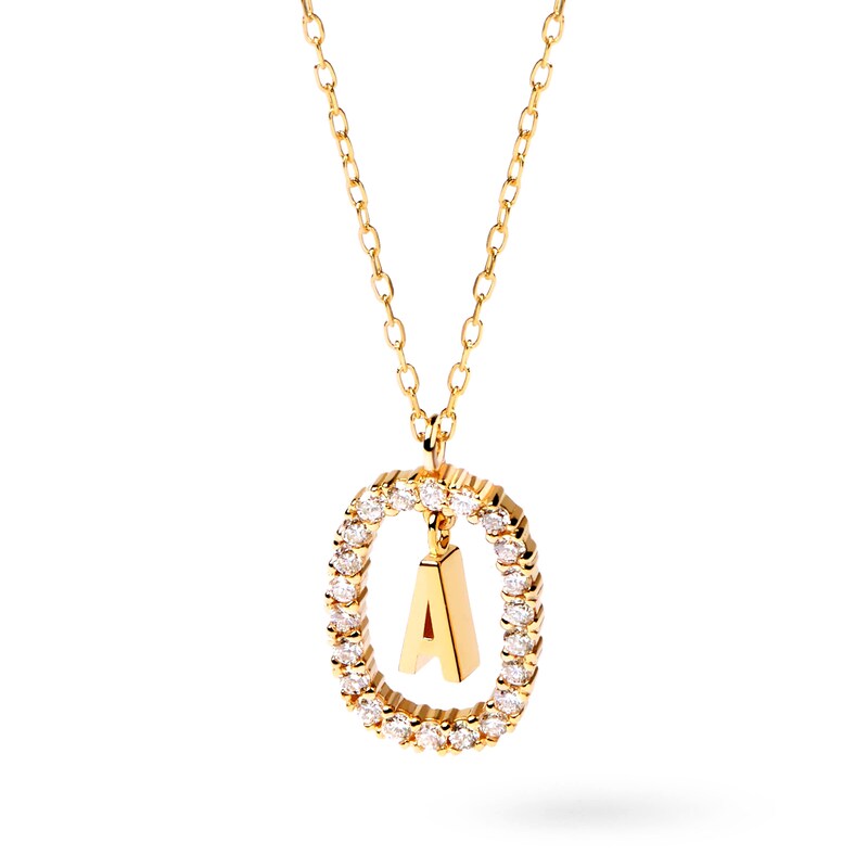 Main Image 3 of 1/4 CT. T.W. Lab-Created Diamond Open Frame &quot;A&quot; Initial Pendant in 14K Gold – 19.69&quot;