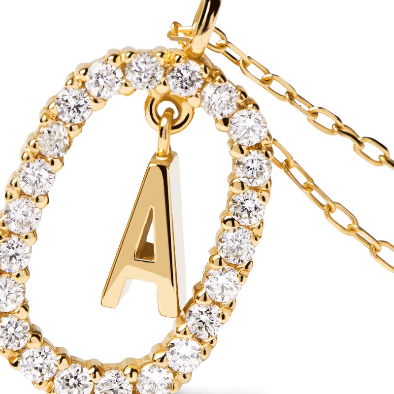 Main Image 4 of 1/4 CT. T.W. Lab-Created Diamond Open Frame &quot;A&quot; Initial Pendant in 14K Gold – 19.69&quot;