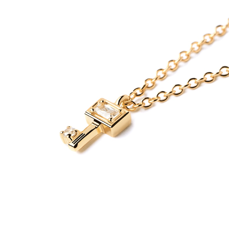 Main Image 1 of 1/20 CT. T.W. Baguette and Round Lab-Created Diamond Key Pendant in 14K Gold – 19.69&quot;