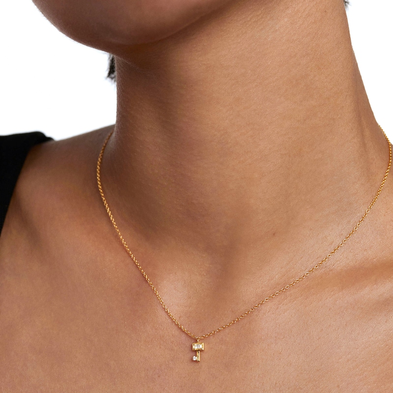 Main Image 2 of 1/20 CT. T.W. Baguette and Round Lab-Created Diamond Key Pendant in 14K Gold – 19.69&quot;