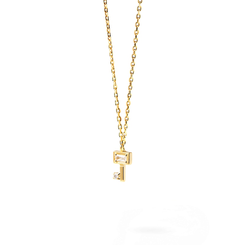 Main Image 4 of 1/20 CT. T.W. Baguette and Round Lab-Created Diamond Key Pendant in 14K Gold – 19.69&quot;