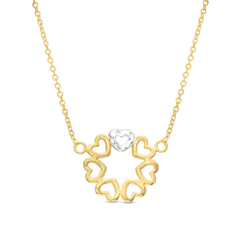 Main Image 1 of Diamond-Cut Heart Cutout Circle Necklace in 10K Two-Tone Gold