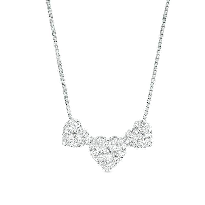 Main Image 1 of 1/2 CT. T.W. Certified Heart-Shaped Lab-Created Multi-Diamond Trio Necklace in 14K White Gold (F/SI2)