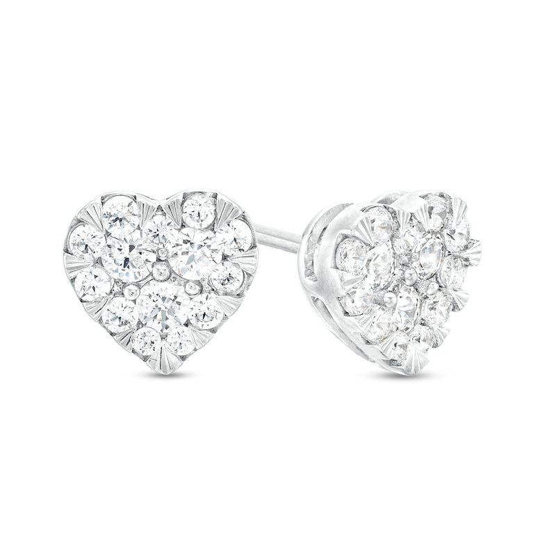 Main Image 1 of 1/2 CT. T.W. Certified Heart-Shaped Lab-Created Multi-Diamond Stud Earrings in 14K White Gold (F/SI2)